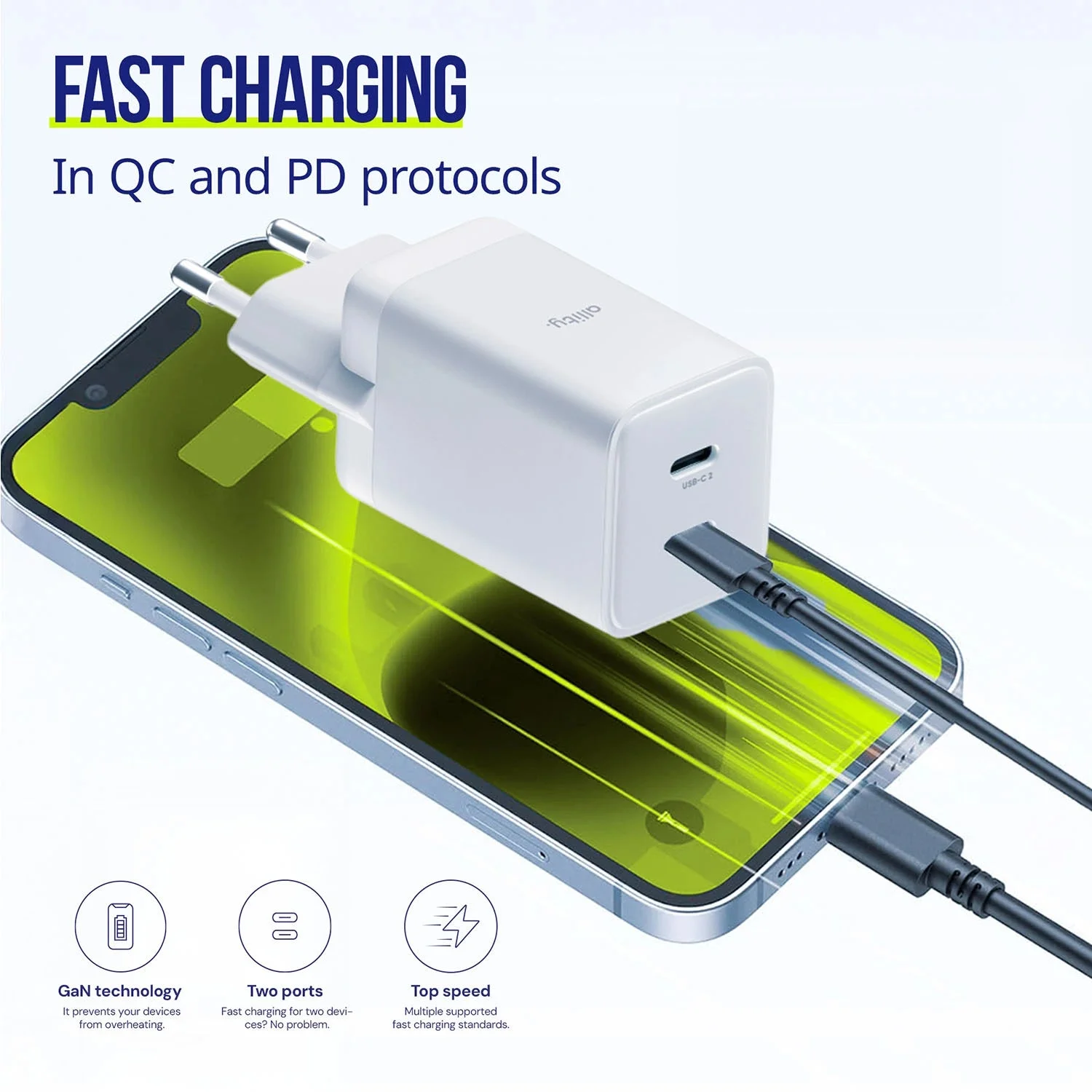 Allity Wall Charger GaN PD QC 2x USB-C 45W