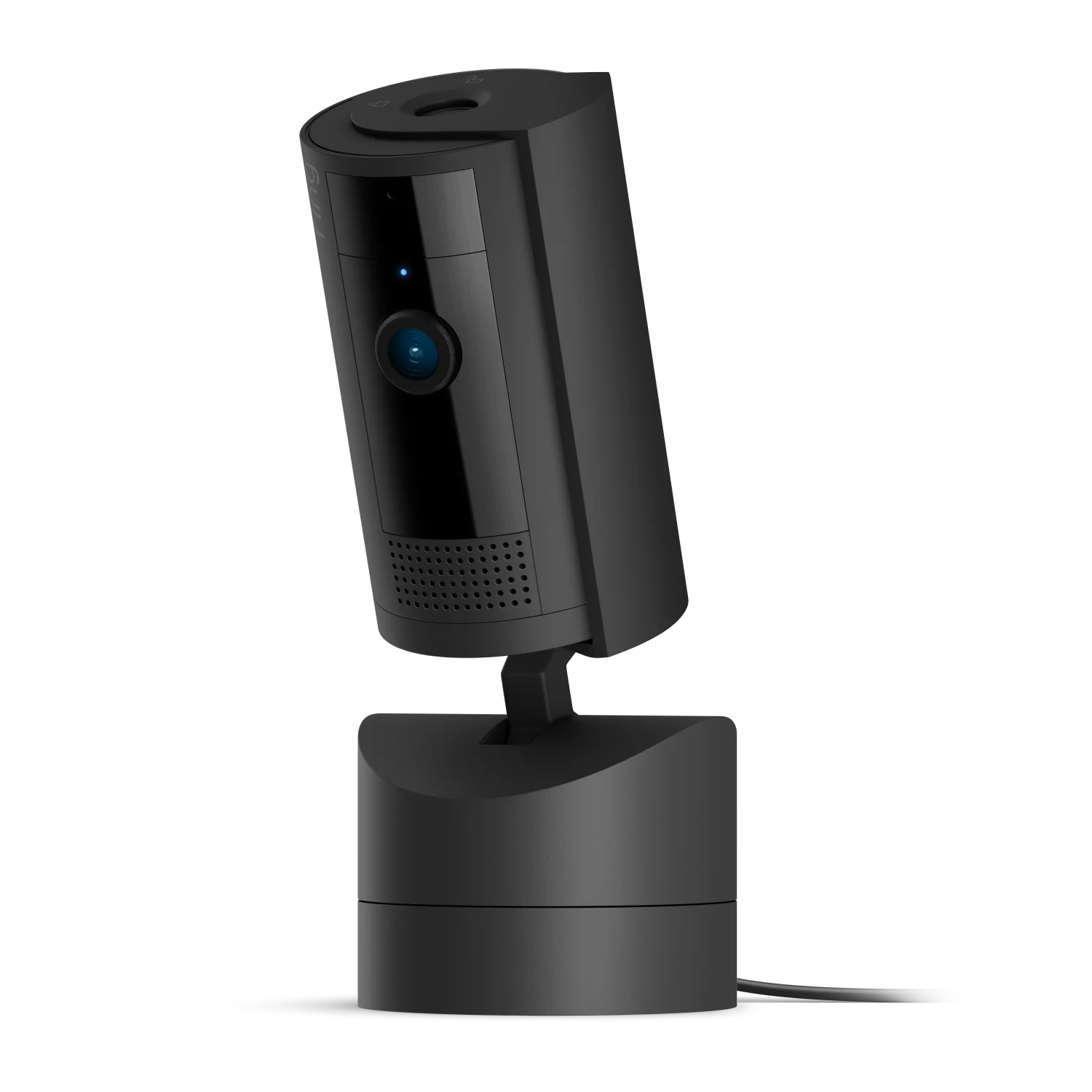 Ring Pan-Tilt Indoor Cam, svört – framhlið og snúningsfótur