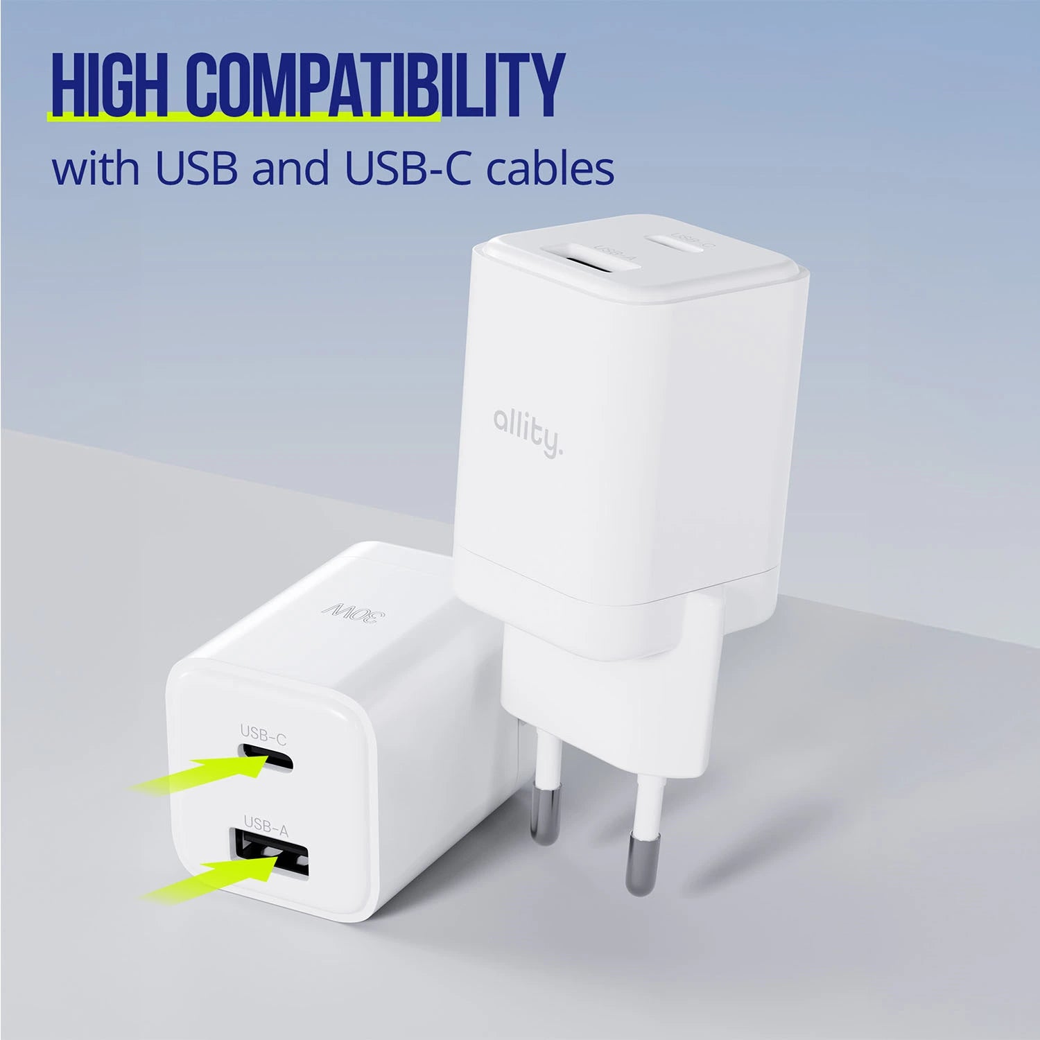 Allity Wall Charger GaN PD 30w USB-C/USB-A - White