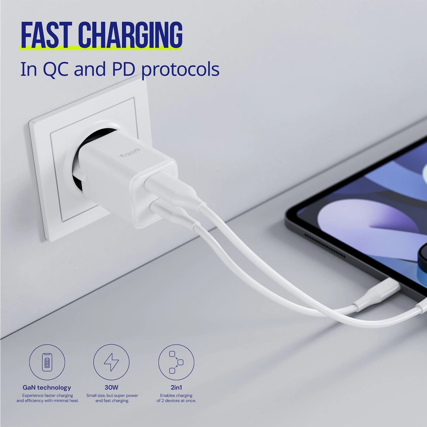 Allity Wall Charger GaN PD 30w USB-C/USB-A - White