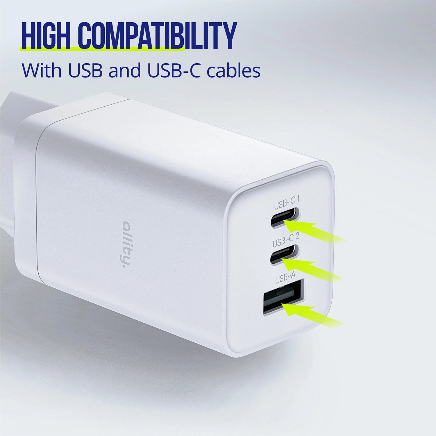 Allity Wall Charger GaN PD QC 2x USB-C 1x USB-A 65W