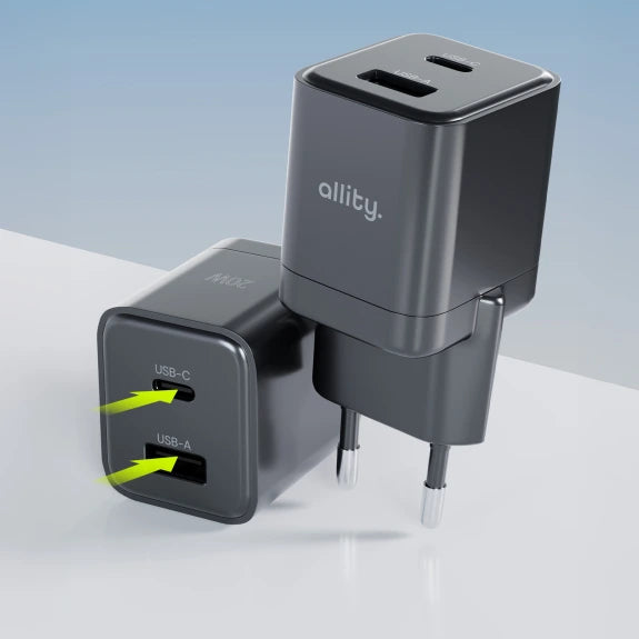 Allity Wall Charger GaN PD 20w USB-C/USB-A - Black