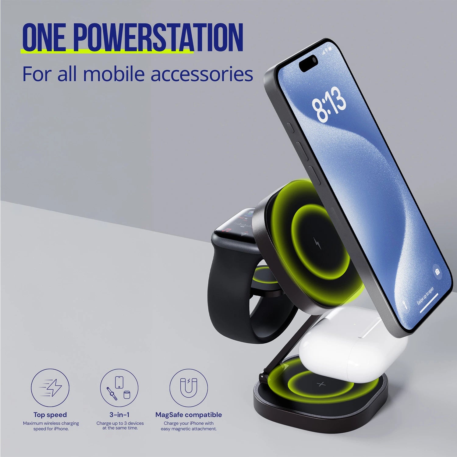 Allity MagSafe hleðslustandur 3in1