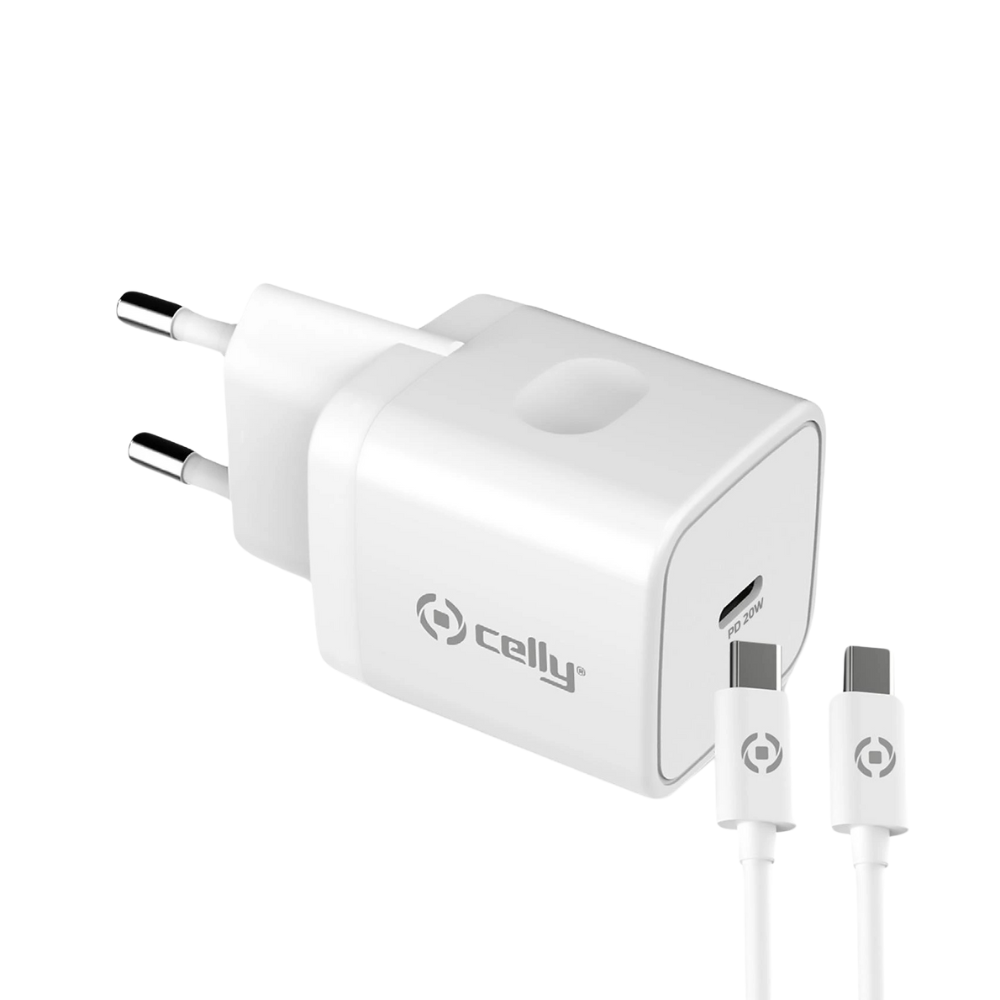 Celly 20w Wall Charger + USB-C to USB-C Cable 1M