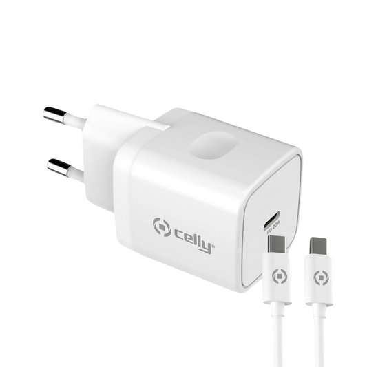 Celly 20w Wall Charger + USB-C to USB-C Cable 1M