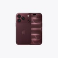 An Apple iPhone shown from the back in a deep plum or burgundy color, featuring a triple-camera system on the left and a subtle wave pattern on the right, set against a plain light gray background.
