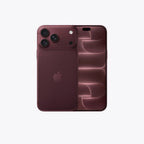 An Apple iPhone shown from the back in a deep burgundy color, featuring a triple-camera system on the top left and a subtle geometric pattern on the right side of the back panel.