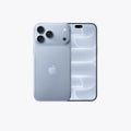 An Apple iPhone shown from the back in a pale icy blue color, with the rear camera array and the front screen visible side by side on a clean white background.