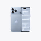 An Apple iPhone shown from the back in a pale icy blue color, with the rear camera array and the front screen visible side by side on a clean white background.