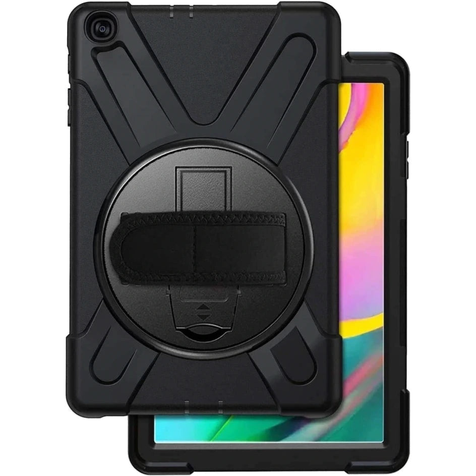 LUNE black protective case for iPad Pro 13 inch with a built-in kickstand and hand strap for secure handling.